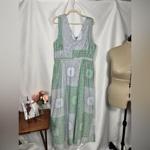 100% Blue and Green Handkerchief Pattern Sundress with Back Tie Casual Country